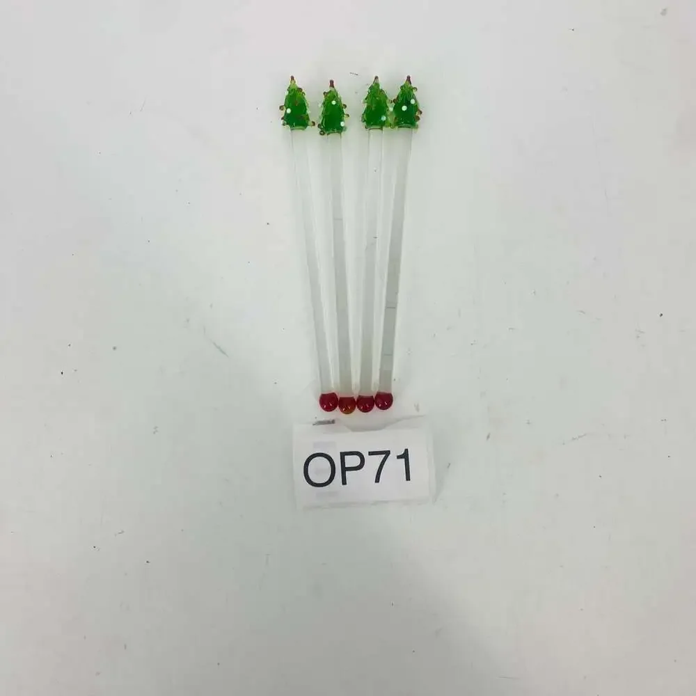 Vintage Pier 1 Imports Glass Christmas Tree Swizzle Sticks Set of 4 Holiday Red